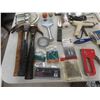 Image 9 : Painting Supplies Including Brushes, Scrapers, Trowels, Knives, Glue Gun, Duct Tape, Hammers, and