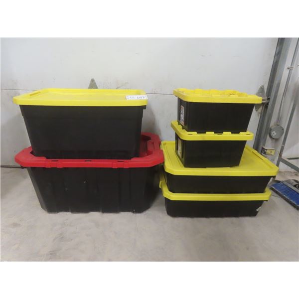 Six Totes With Lids (Various Sizes)