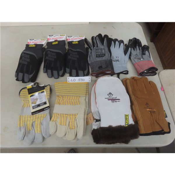 Ten Pairs of New Work Gloves (Various Styles), Sizes Large to 2XL