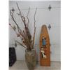 Image 1 : Large Floor Vase With Dried Flowers and Twisted Willows, 76" High, and Wooden Ironing Board