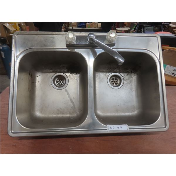 Double Stainless-Steel Sink With Taps and Plumbing Hookup