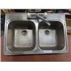 Image 1 : Double Stainless-Steel Sink With Taps and Plumbing Hookup