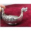 Image 4 : Salt Cellar Viking Ship Stamped 925S Sterling With Spoon Stamped 830S and Glass Insert (Bowl Length