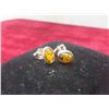Image 5 : Two Pairs of Earrings: 14K SLC (Stamped) Gold Hoops and Stamped 925 Sterling Silver and Amber Studs