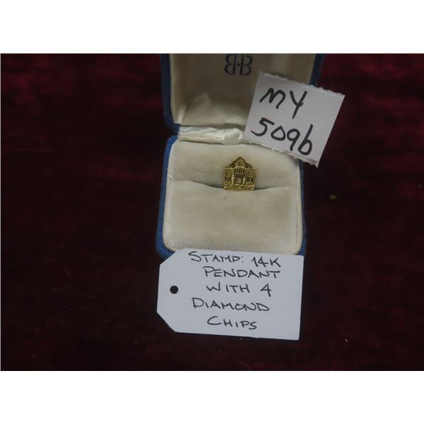 Stamped 14K Pendant With 4 Diamond Chips