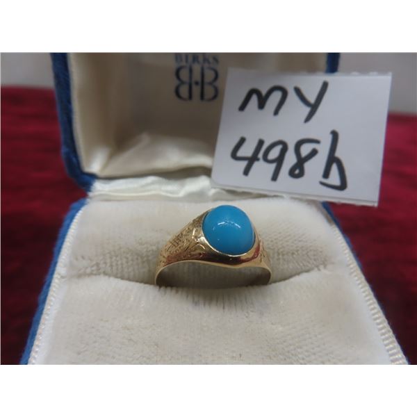 14K Stamped Gold and Natural Turquoise Stone Ring