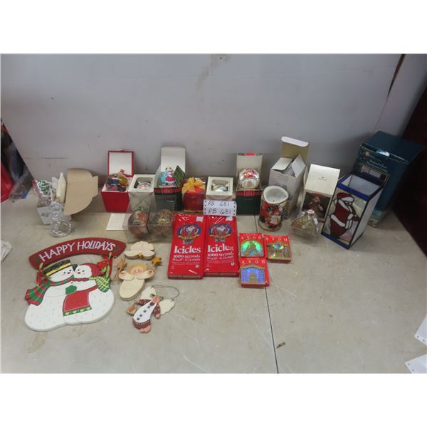 Glass Christmas Ornaments and Stained-Glass Santa Light