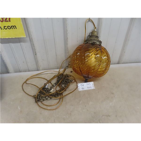 Mid-Century Modern Amber Glass Hanging Swag Lamp