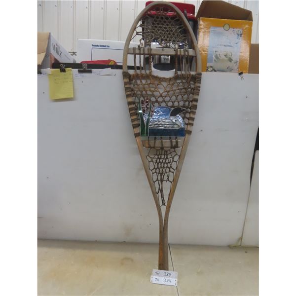 Wooden Snowshoe, 48", Decorated With Stained-Glass Picture