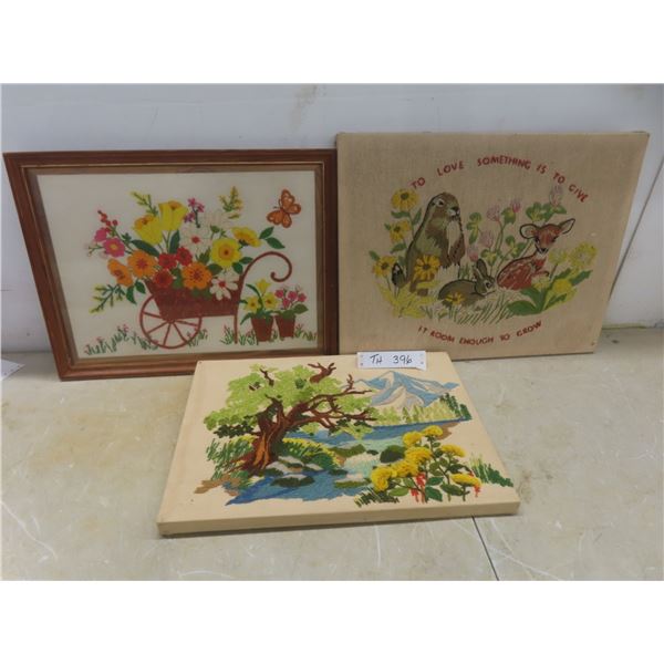 Three Needlepoint Pictures (Largest 14" x 18")