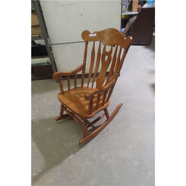 Wooden Rocking Chair with Carved Back Design