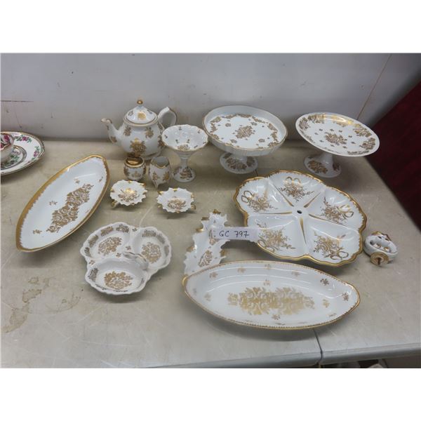 Fourteen Pieces of Hand-Painted Porcelain de France China