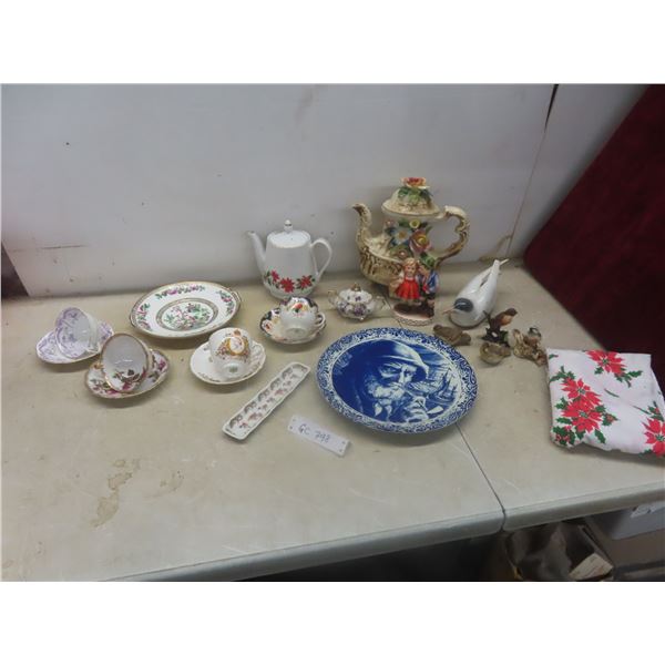 Fancy China Teapot, Bird Figurines, China Plate, Teacups, Saucers, and More