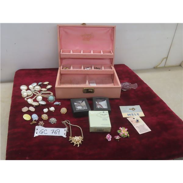 Jewelry Box with Vintage and Fashion Jewelry, Plus Factory-Sealed Prada Perfume