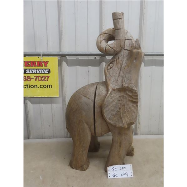 Wood Carved Elephant, 26  Tall, Some Damage