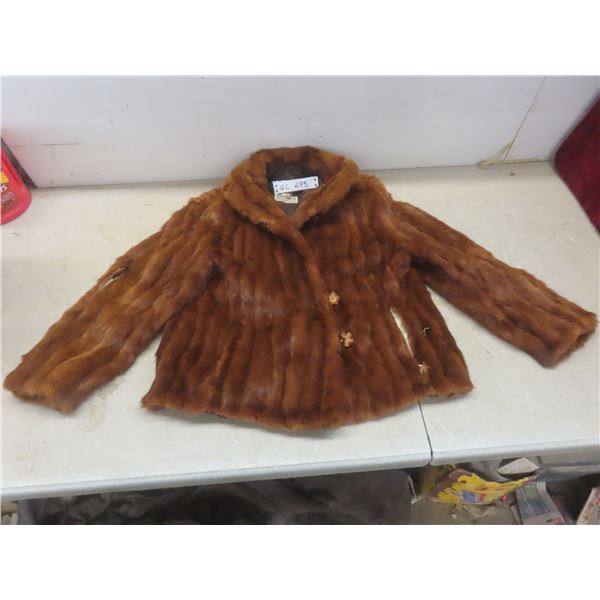 Fur Jacket, Size Small–Medium, Tears on Sleeve and Front Pocket