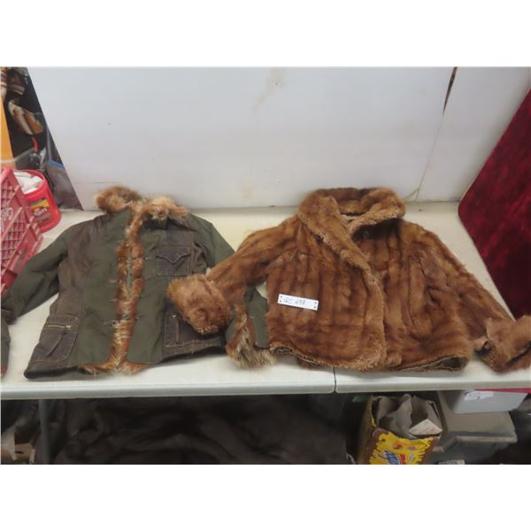 Fur-Trimmed Jacket and Fur Tash, Size Small, Some Damage