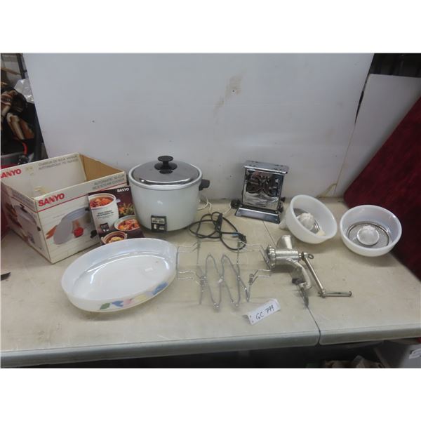 Sanyo Rice/Steam Cooker; Vintage Toaster; Casserole Dish and More