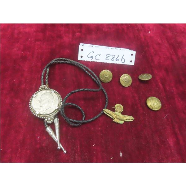 Four Canadian Brass Air Cadet Buttons and Bolo Tie