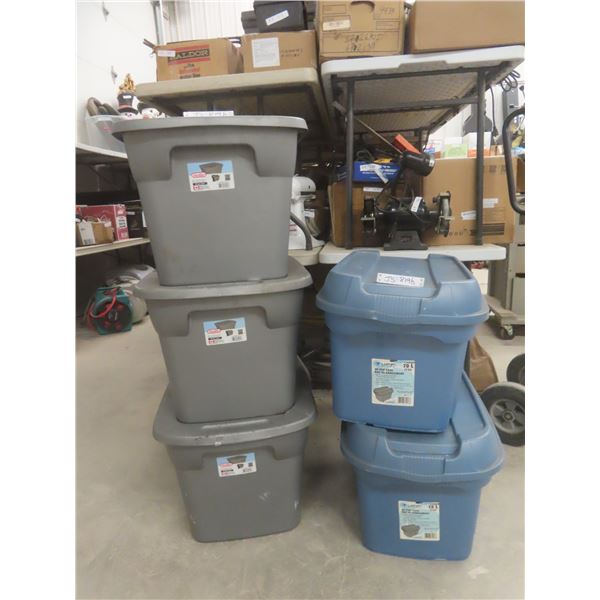 Five Plastic Totes With Lids