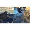 Image 2 : 40" Water-Wave Glass-Top Patio Table, Two Folding Lawn Chairs, Watering Can, and Mazatlán Vase