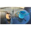 Image 5 : 40" Water-Wave Glass-Top Patio Table, Two Folding Lawn Chairs, Watering Can, and Mazatlán Vase