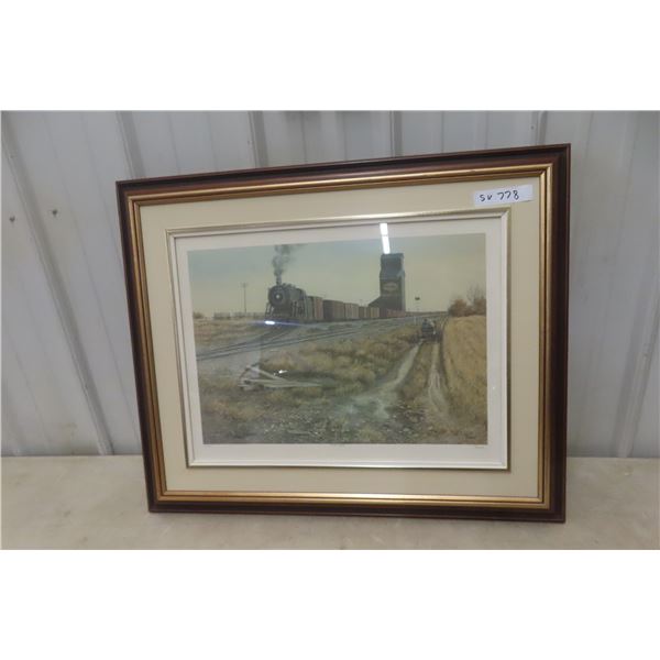 Framed Limited Railway Print 'Farm Lake Sask' Hand-Signed by Geo. Jenkins, 24" x 30"