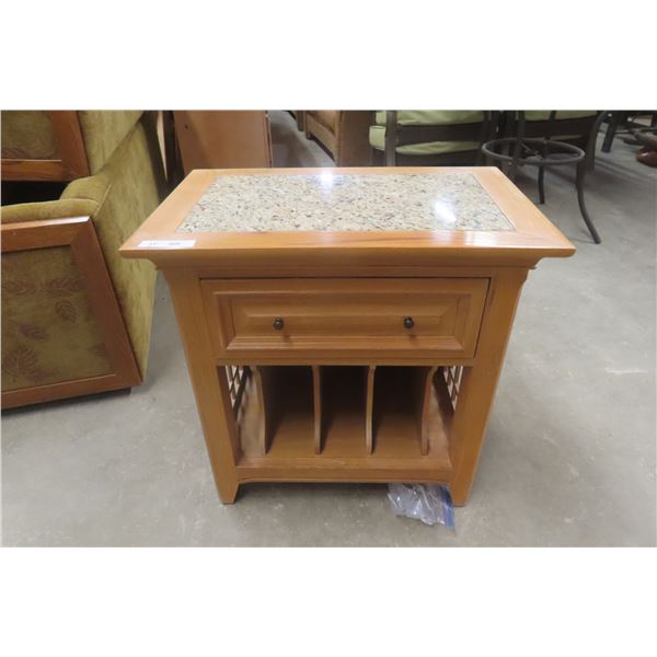 End Table With Register Insert, 28" x 18" x 28", With Marble Slab Top