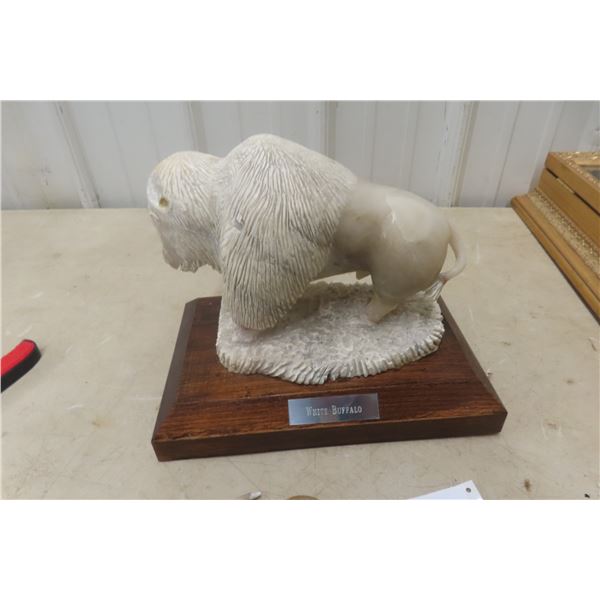 White Buffalo Carved Stone Horse Figurine, 8" High, 11" Long (Needs Re-Gluing)