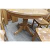 Image 2 : Oak Pedestal Table, 30" High, 42" Diameter, With Two 12" Leaves and Four Chairs