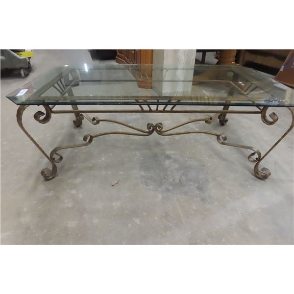 Wrought-Iron and Glass Coffee Table, 16  x 49  x 29 