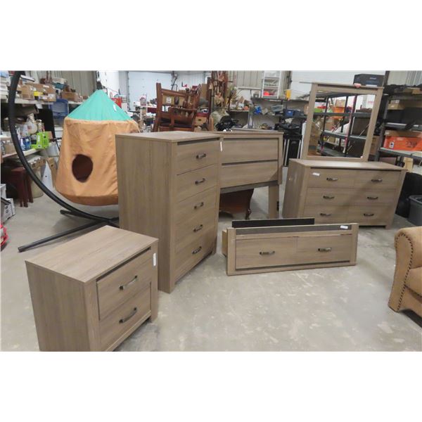 Four-Piece Bedroom Suite: Two Dressers (34" x 56" x 20" and 48" x 38" x 20"), Nightstand (24" x 17"