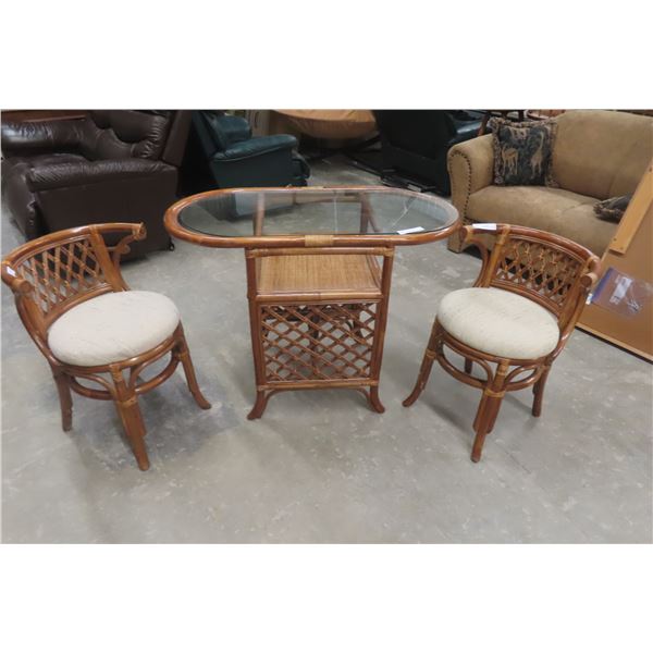 Wicker Bistro-Style Table with Two Chairs, 16" Height, 37" Width
