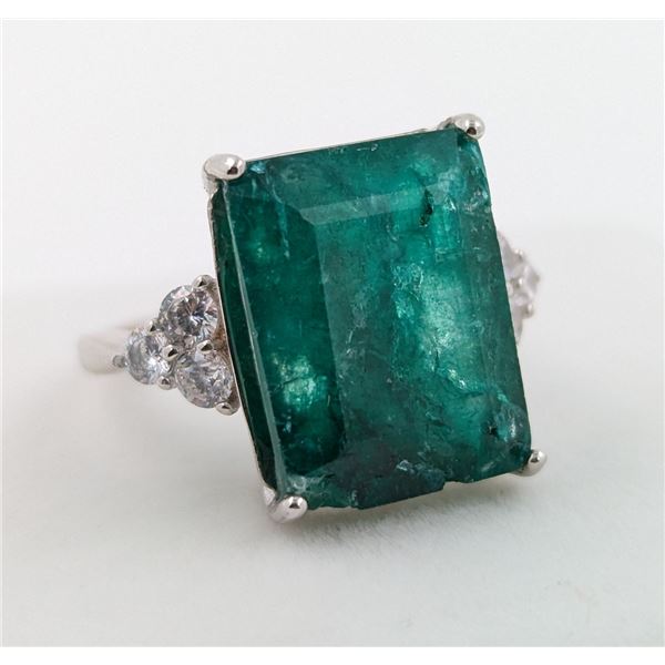 4.3 ct Certified Silver Emerald gemstone RIng ($8,520 Appraisal)