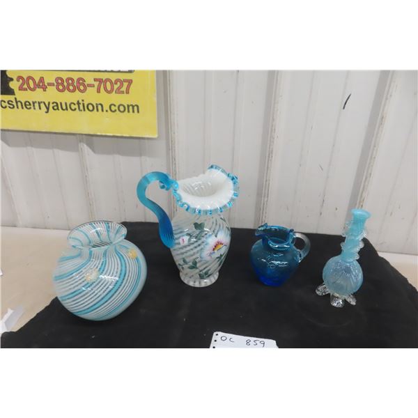 Four Vintage Turquoise Glassware Pieces