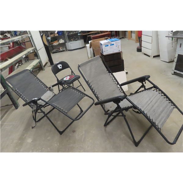 Two Zero Gravity Lounge Folding Yard Chairs and Folding Camping Chair