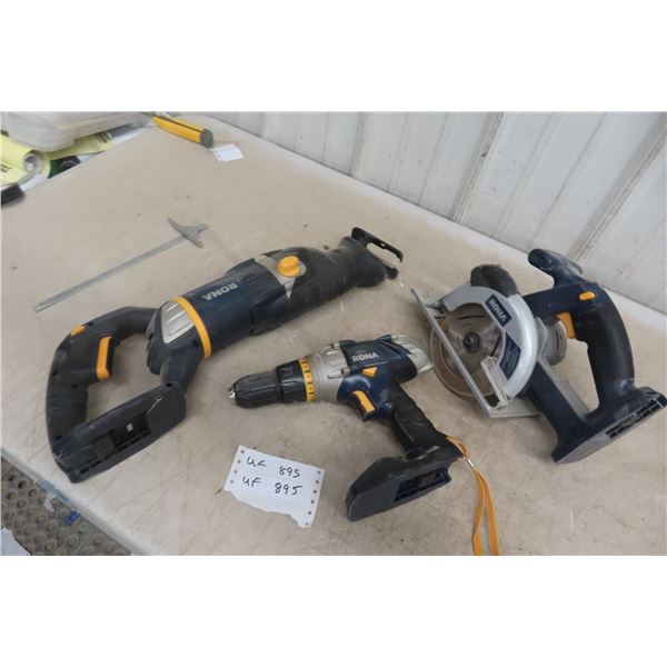 Rona 18V Tools - Reciprocating Saw, Circular Saw, and 3/8 Drill