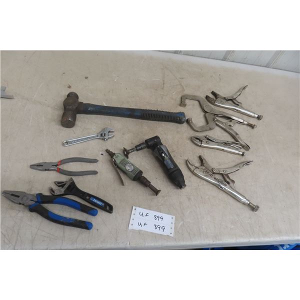 Ball Pin Hammer, Vise Grip, and Two Air Die Grinders