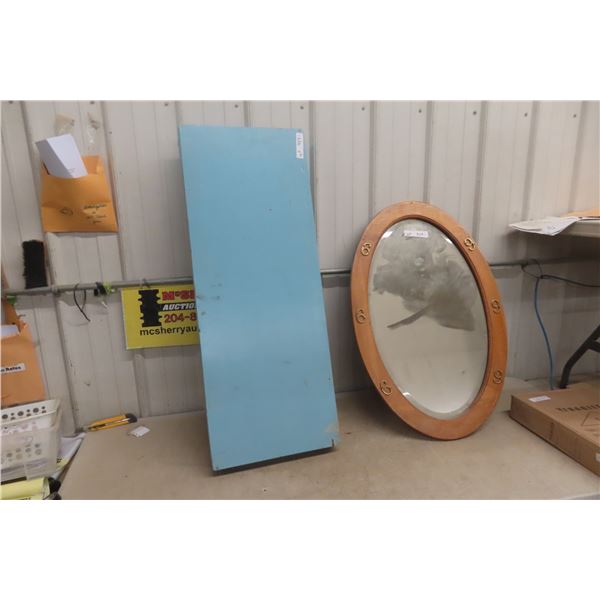 Oak Framed Mirror (35" x 22") and Wash Tub Stand