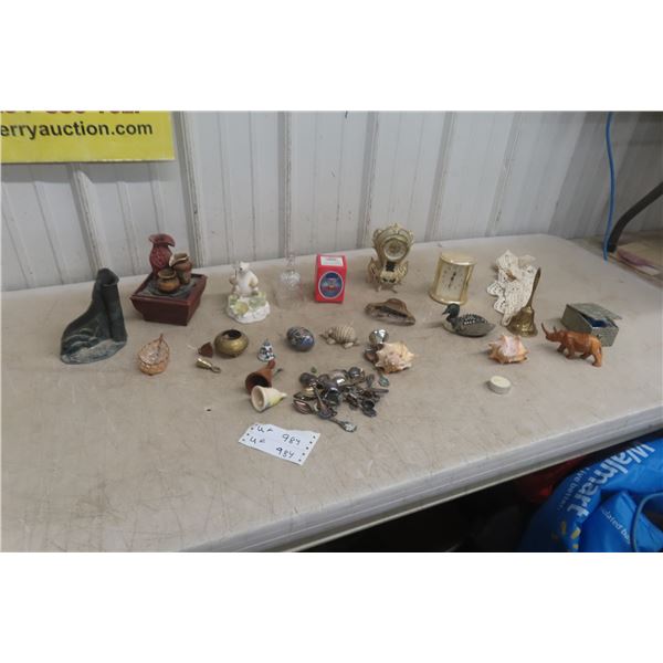 Ornament Clock, Collector Spoon and Small Fountain