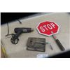 Image 1 : Drill Press Vise, Heat Gun, and STOP/SLOW Flag Sign