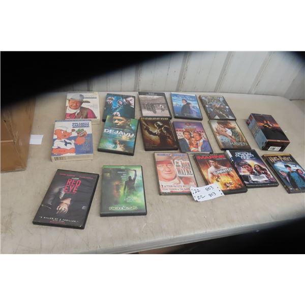 Seventeen DVD Movies and Two VHS Tapes