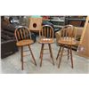 Image 1 : Three Oak Swivel Bar Stools