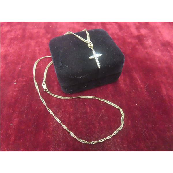 10k Gold and Diamond Necklace with Cross Pendant, 19 1/2" Length, 4.2 g