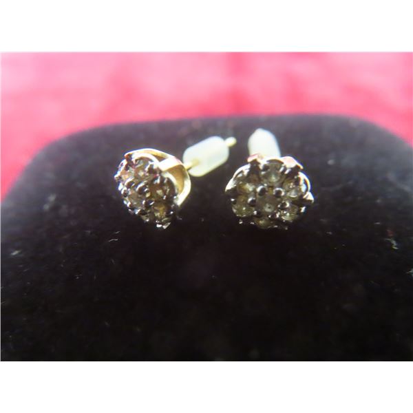 14k Gold and Diamond Earrings, 0.7 g