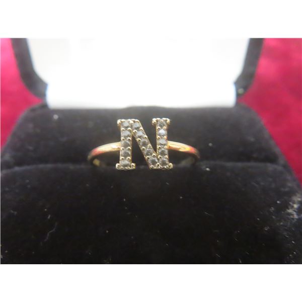 10k Gold and Diamond “N” Initial Ring, Size 7 1/2, 1.3 g