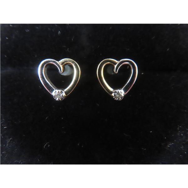 14k Gold and Diamond Heart Earrings, 0.8 g
