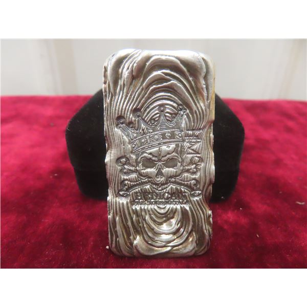 5 oz .999+ Silver Bar by Hedican Precious Metals, Skull & Crossbones Line, Hand Poured, #63