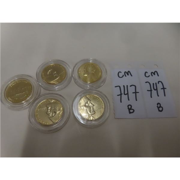 Five Gold-Plated U.S. Five-Cent Coins