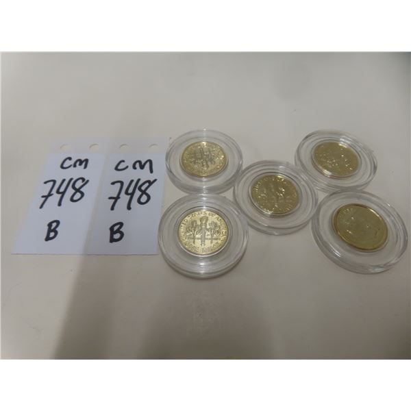 Five Gold-Plated U.S. Ten-Cent Coins